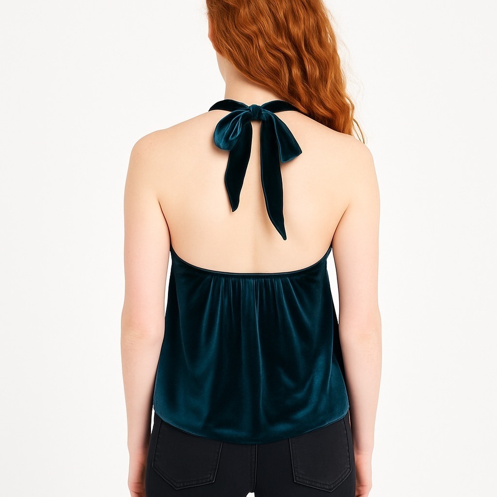 ZERO Brand Dark Green Velvet Halter Tank Top Size S - Picture 2 of 8